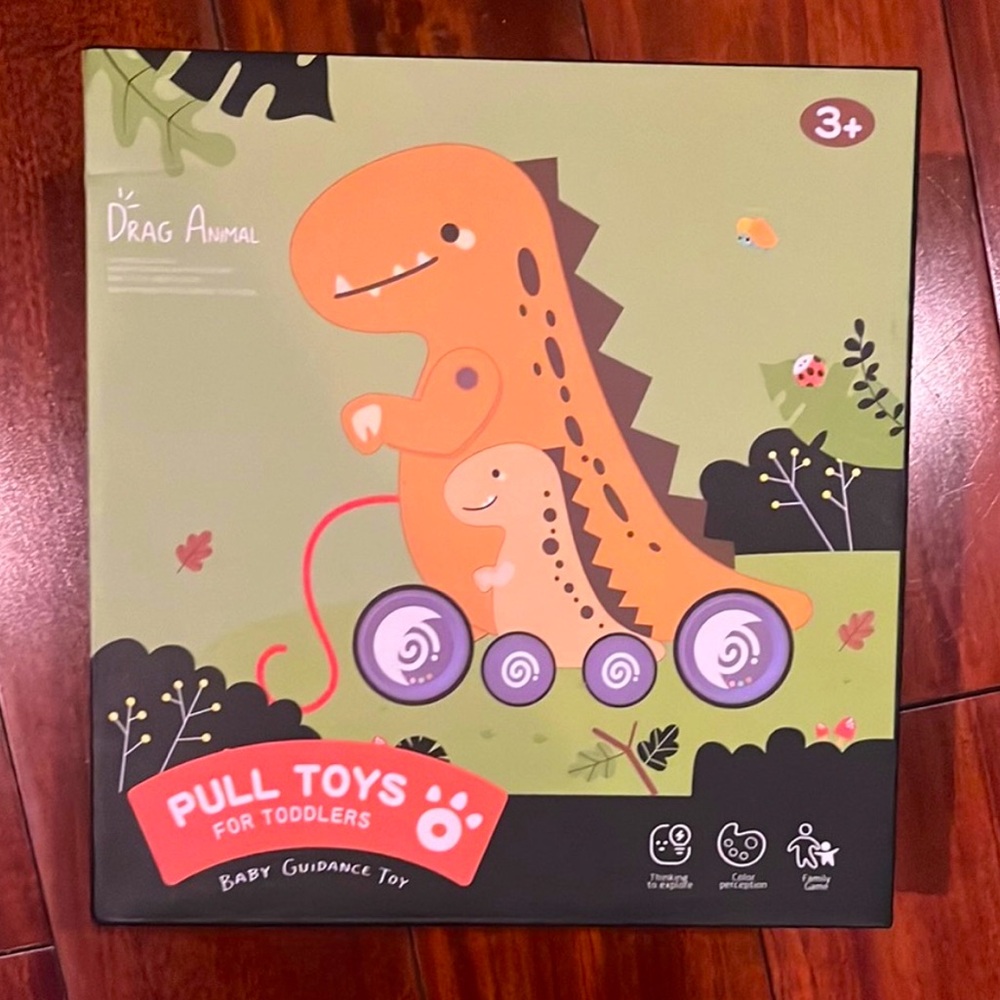 Animal Pull Toy for Toddlers - Orange Dinosaur